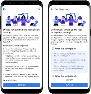The face recognition feature on facebook can be turned on or off optionally.