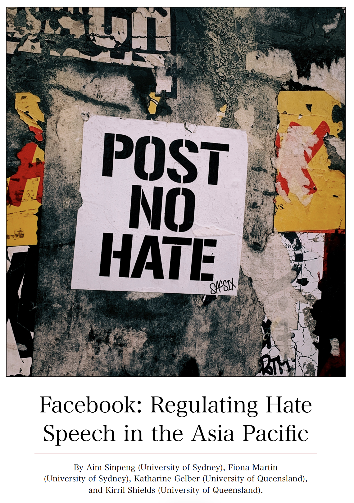 悉尼大学联合发布的 Facebook 仇恨言论官方报告封面截图